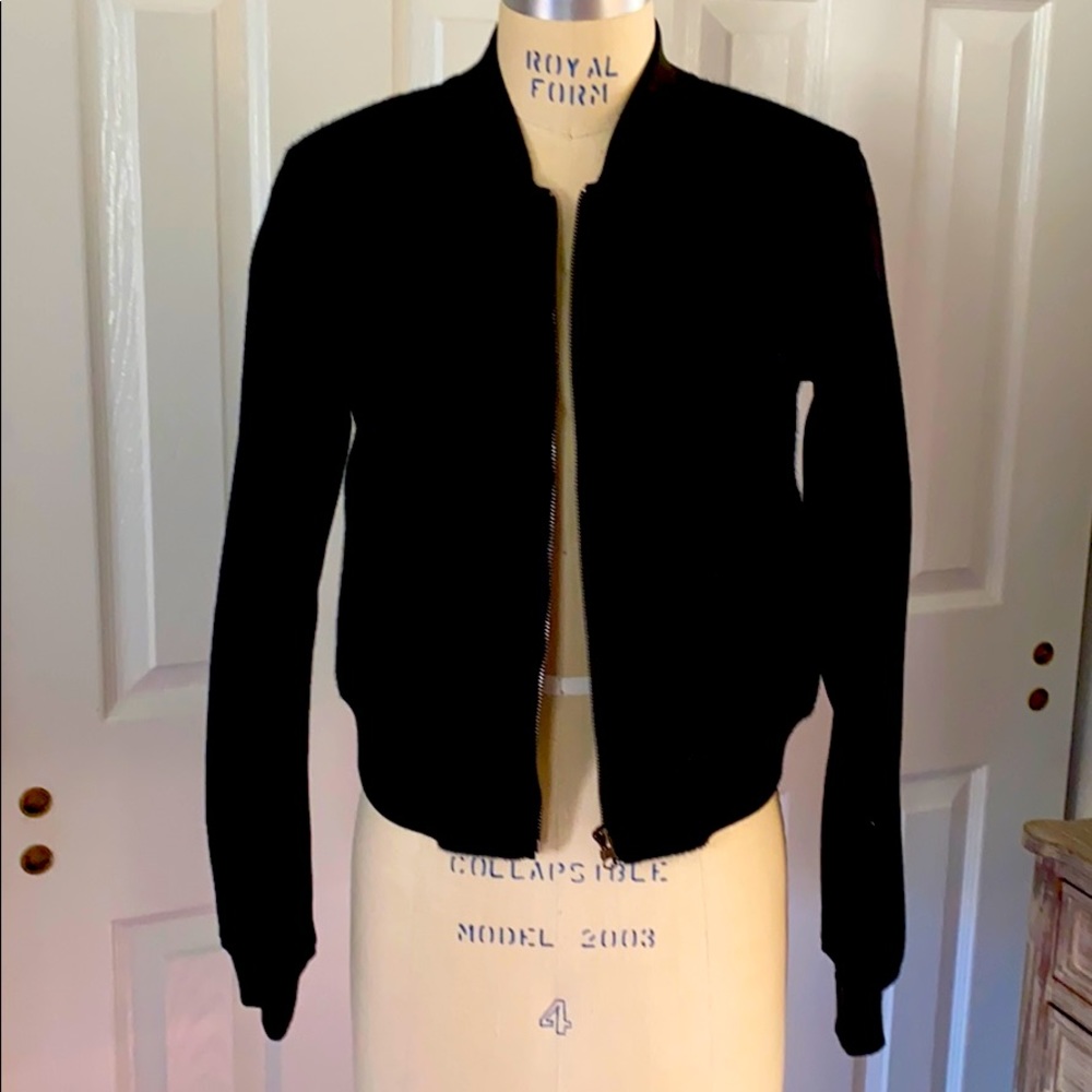 Black faux pony cropped bomber